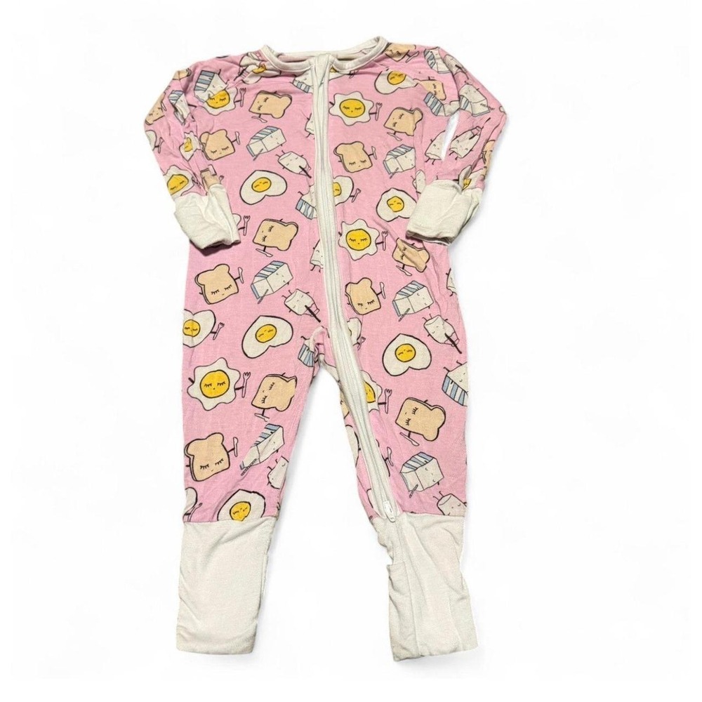 Little Sleepies 3-6 Months Pink Breakfast Eggs Toast Zippy Pajamas Bamboo